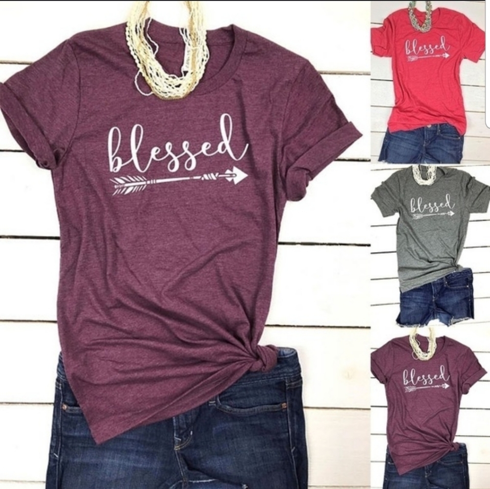 Burgundy "blessed" w/Arrow Tee Size 2X